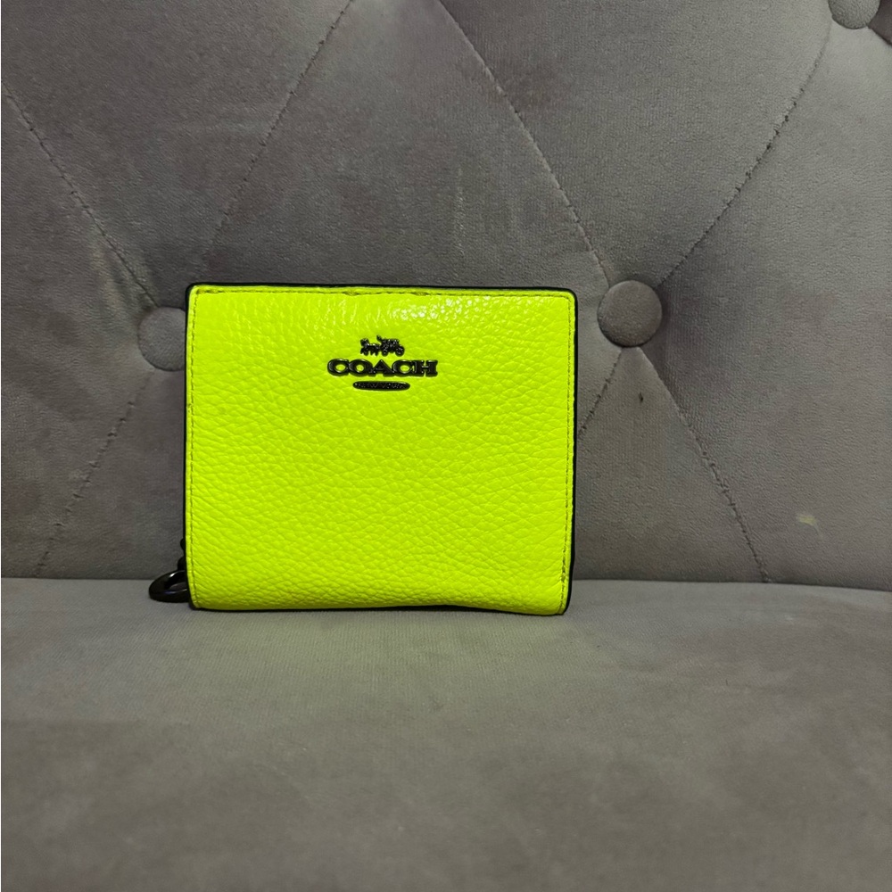 Coach neon yellow bifold leather neon wallet